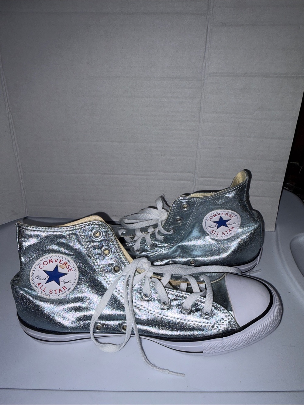 Converse Metallic Silver High Top Sneakers women’s 10.5 men’s 8.5